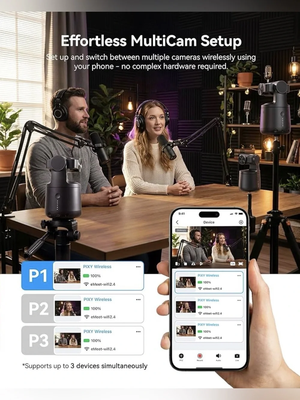 Wireless 4K UHD Dual-Lens AI Streaming Webcam with HDR & Auto-Tracking